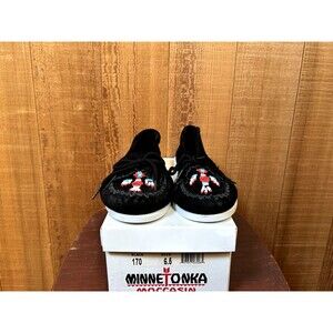 Minnetonka 170 Women's Boat Shoe Size 6.5 Thunderbird Boat Moc Black Suede